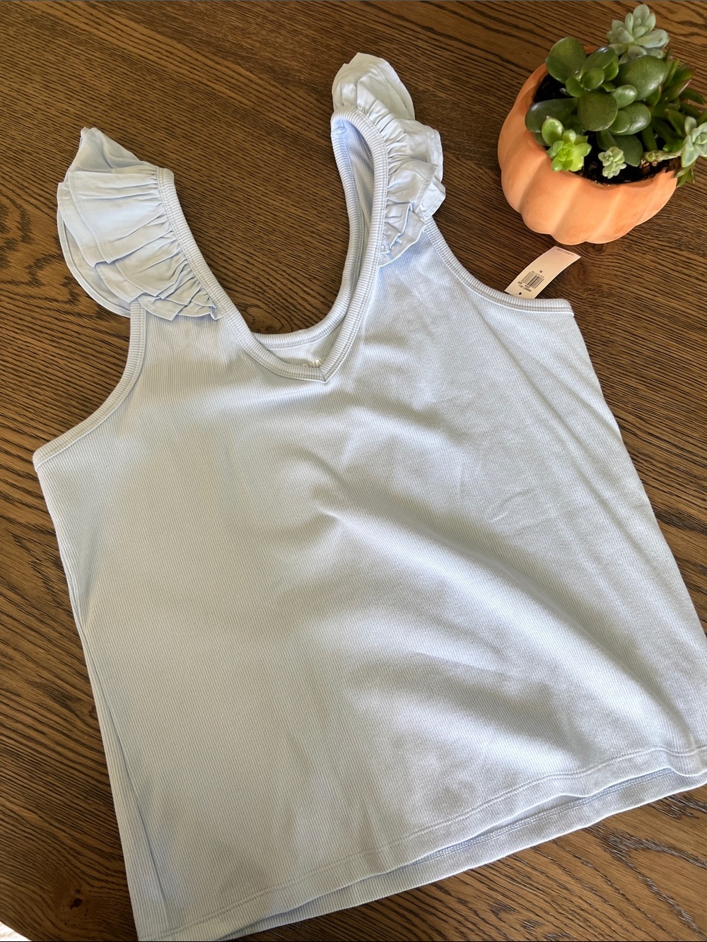 Old Navy Light Blue Ruffle-Strap Ribbed Tank